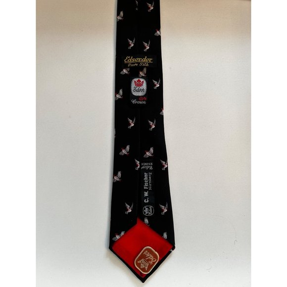 Edsor Kronen - C.W Fischer Pure silk Necktie Pheasant Bird 54x3” NWT Deadstock - Picture 5 of 5